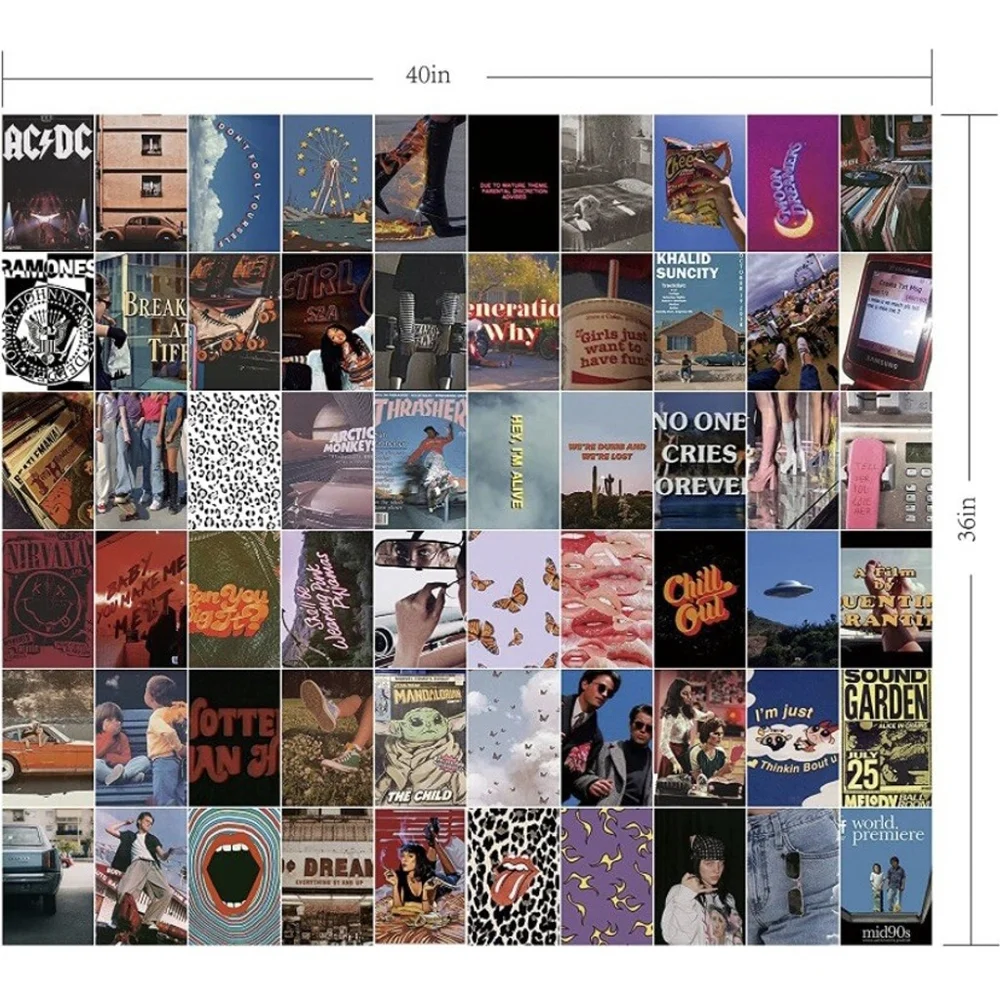 60 Pcs Wall Collage Kit Aesthetic Pictures, 80s Room Decor 4x6 Inches Art Home